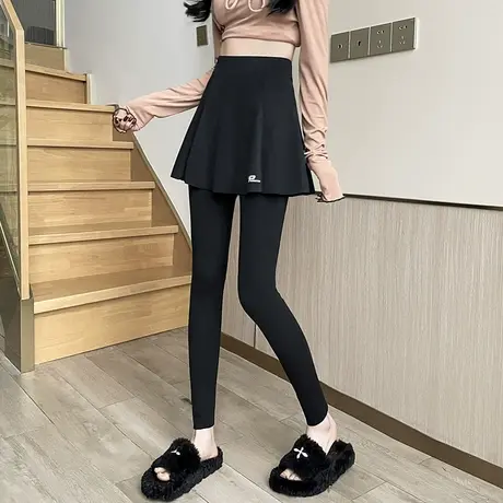 假两件鲨鱼裤女裙裤外穿高腰紧身打底裤瘦腿弹力九分黑色芭比裤子图片