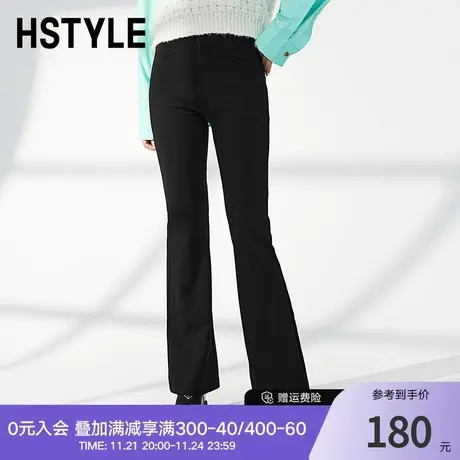 韩都衣舍2024年春新款女装黑色休闲裤喇叭裤微喇显瘦百搭NFD0274商品大图
