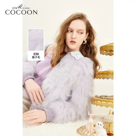 MISSCOCOON优雅23冬新款女气质夹克款蕾丝翻领皮草年会外套商品大图