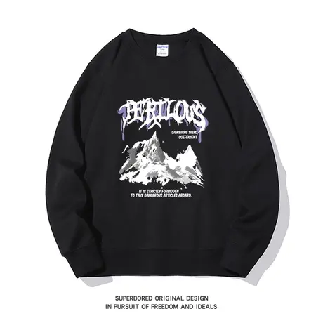 美式复古潮流涂鸦字母印花圆领卫衣男秋冬季新款宽松休闲上衣商品大图