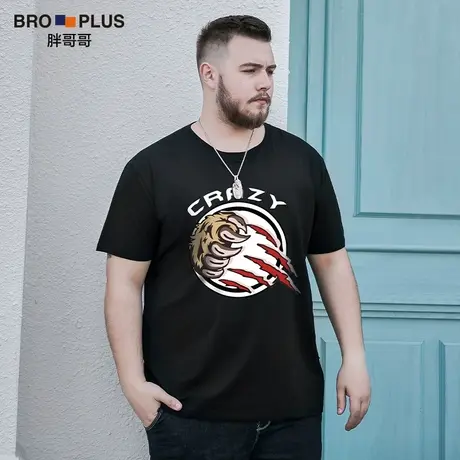 胖哥哥2023夏季新品男士大码T恤 宽松休闲加肥加大印花圆领短袖男商品大图