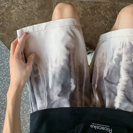 冰丝花短裤男夏季薄款运动休闲沙滩裤速干大裤衩宽松潮流居家睡裤商品大图