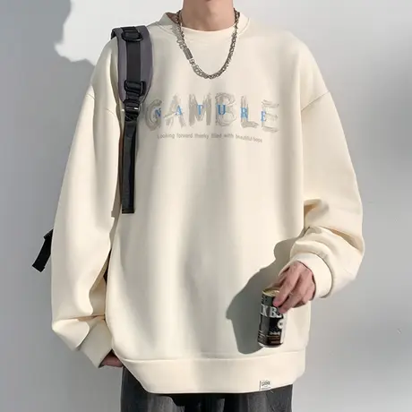 港风宽松卫衣男生2023秋季新款字母印花圆领长袖t恤潮流休闲上衣商品大图