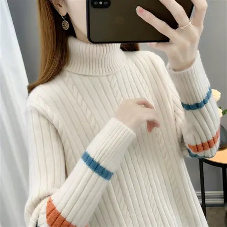 麻花高领毛衣女秋冬加厚2022年新款洋气内搭针织打底衫女长袖上衣图片