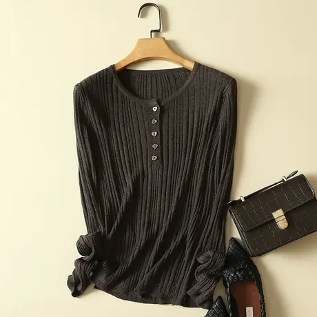 秋装2023新款羊毛衫女圆领短款长袖套头毛衣女宽松针织打底衫上衣图片