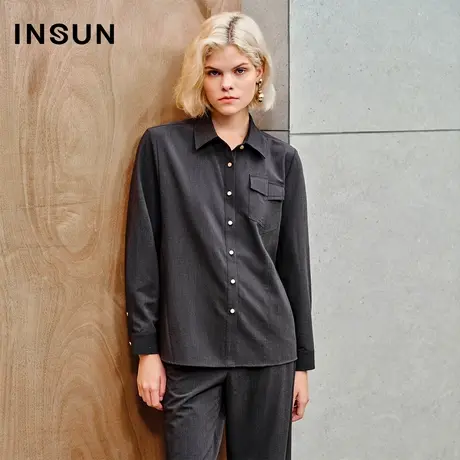 INSUN恩裳线上专选秋季精纺羊毛宽松抗皱衬衫商品大图