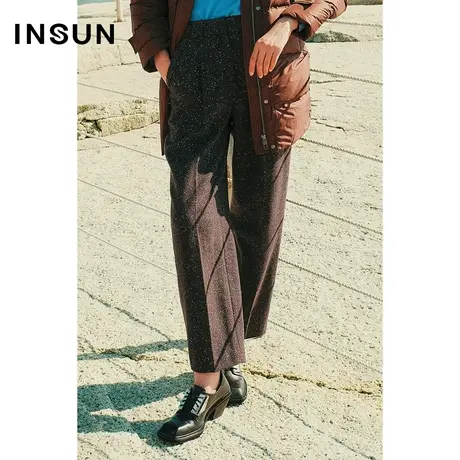 INSUN恩裳冬季羊毛混纺弹力直筒休闲裤图片