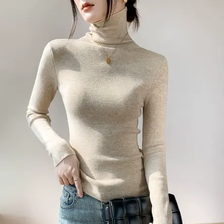 高领羊毛纯色针织打底衫女2023早春新款保暖修身配大衣的内搭上衣商品大图