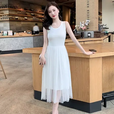 吊带背心连衣裙女春夏新款网纱内搭长裙莫代尔纱裙外穿白色打底裙商品大图