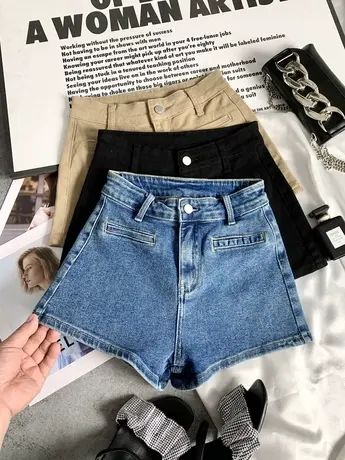 东大门高腰牛仔短裤2023春夏新款显瘦百搭弹力阔腿a字短裤包臀裤商品大图