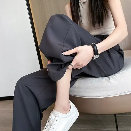 灰色西装阔腿裤女2024年春秋新款高腰垂感直筒宽松百搭休闲拖地裤图片