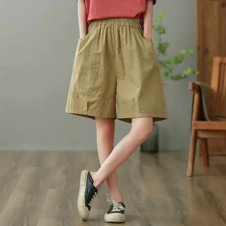 dza 高腰显瘦纯棉休闲裤女2023夏季五分直筒裤短裤宽松百搭阔腿裤图片