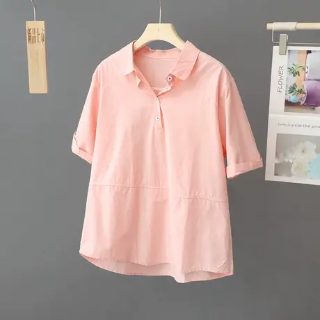 设计感小众条套头衬衫女短袖宽松2024新款夏季上衣小衫纯棉衬衣女图片