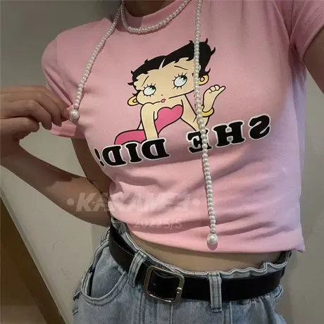 包邮2022韩版春夏短款圆领卡通动漫印花创意短袖T恤女百搭上衣商品大图