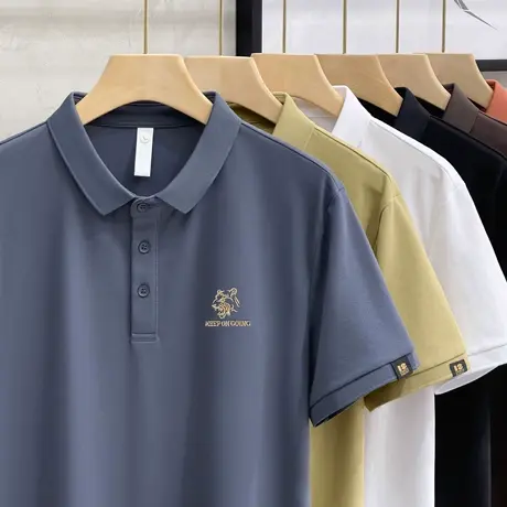 虎头刺绣夏季短袖t恤男装丝光潮流ins翻领POLO衫简约百搭半袖保罗商品大图