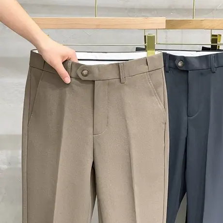 暗松紧腰锥形修身小西裤男士直筒九分西装裤商务春秋休闲长裤子男商品大图