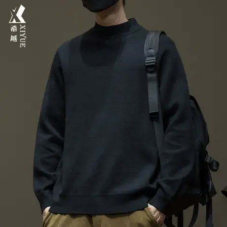 希越集圈针织14针半高领打底毛衣男士秋冬季宽松大码纯色内搭上衣商品大图