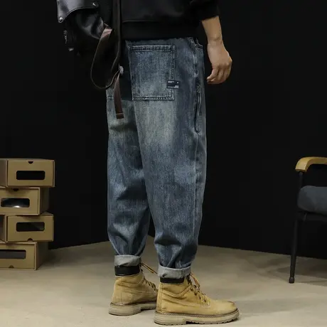 锥形直筒牛仔裤男2024新款春秋款松紧腰男士裤子宽松大码春季男裤商品大图