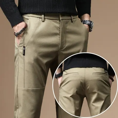 秋季卡其色男裤子2023年新款潮流男士休闲长裤加厚保暖百搭春秋款商品大图
