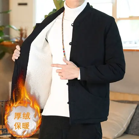 加绒加厚中国风男棉衣外套复古盘扣宽松加肥加大码胖子羊羔毛袄潮图片