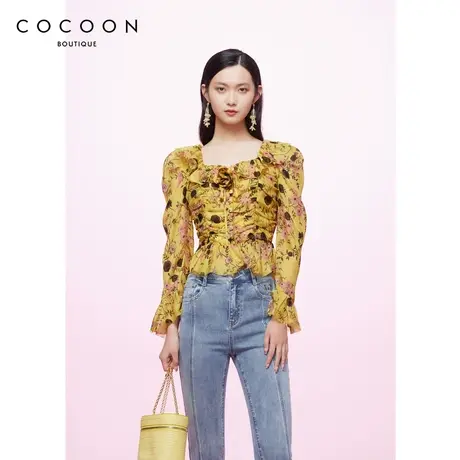 商场同款时尚上衣2023春新款小香风褶皱设计通勤毛针织衫女图片