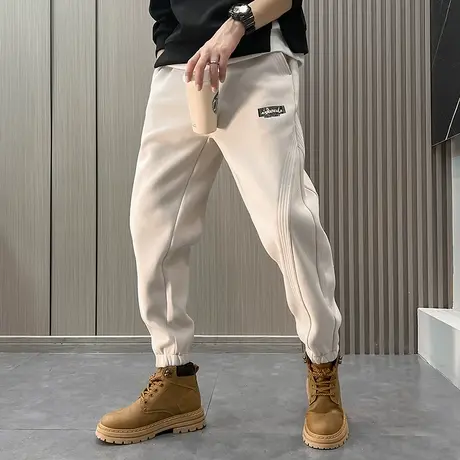 加绒休闲裤男冬季2023新款潮牌宽松束脚卫裤个性百搭加厚运动长裤图片