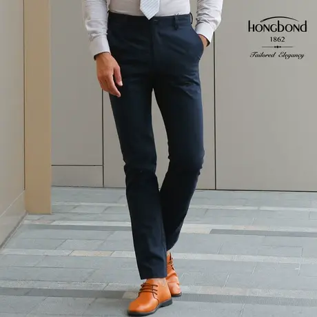 红邦创衣 2023秋厚款休闲裤男长裤商务藏蓝青年修身男职业工装裤商品大图