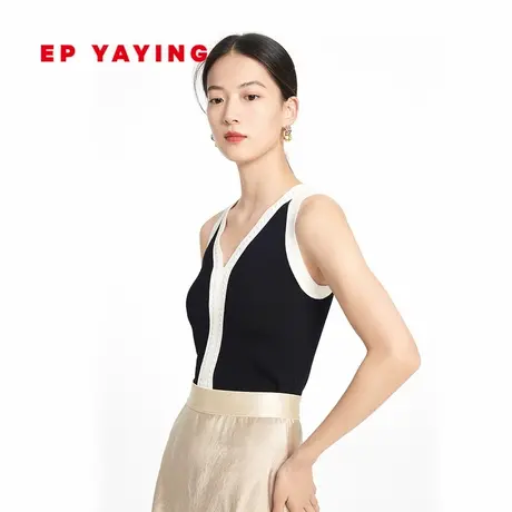 EP雅莹女装 v领撞色设计感修身内搭针织背心 2023新款9030A商品大图