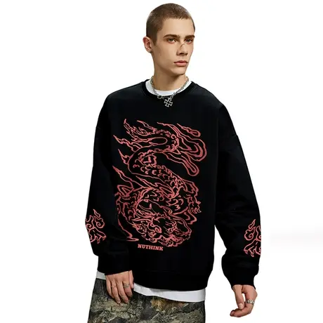 Nuthink国潮420g重磅龙年圆领卫衣男潮牌加绒加厚保暖春季上衣潮商品大图