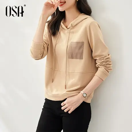 OSA欧莎oversize显瘦连帽卫衣春装女2023年新款百搭宽松短款上衣商品大图