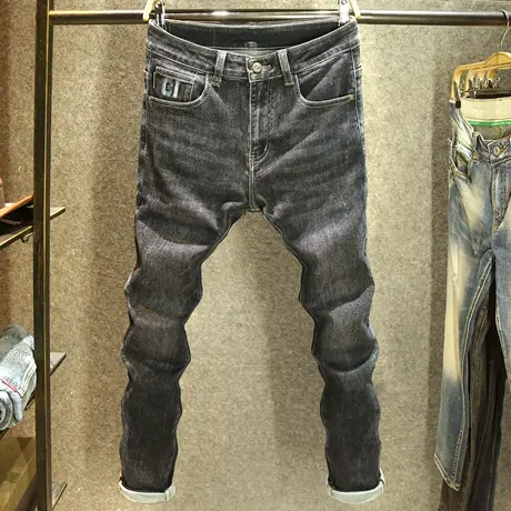 黑灰色潮牌牛仔裤男百搭休闲韩版小脚裤高端时尚水洗耐磨弹力长裤商品大图