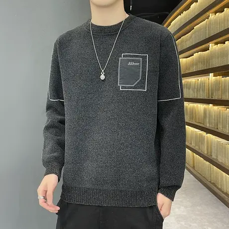 加绒加厚保暖毛衣男冬季内搭针织打底衫男士潮流帅气线衣男生上衣商品大图
