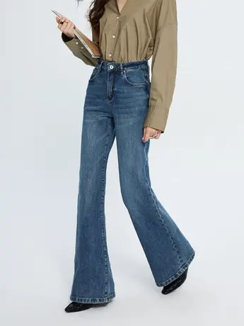 美式复古喇叭牛仔裤女2024春季新款显瘦百搭高腰宽松微喇阔腿长裤商品大图