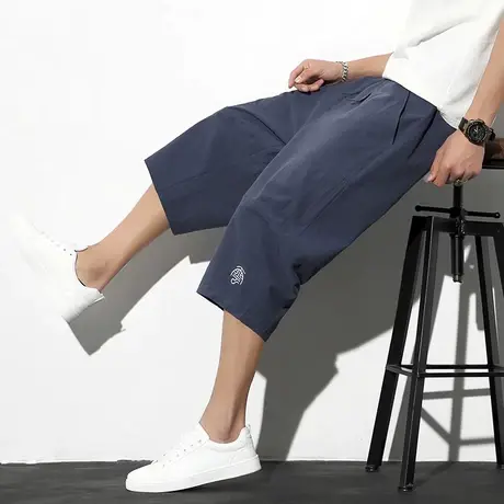 夏季男七分裤薄款复古宽松加肥加大码阔腿沙滩裤青年裤子休闲中裤商品大图