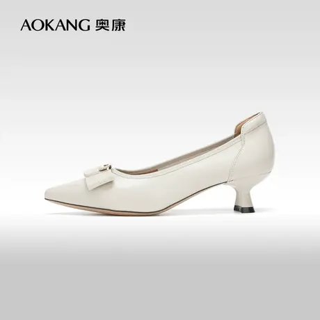 【门店发货】奥康女鞋 2024春季新款尖头大气中跟鞋女士浅口单鞋图片