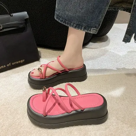 高级感拖鞋女夏季外穿2024年新款复古百搭松糕厚底套趾洋气凉拖鞋商品大图