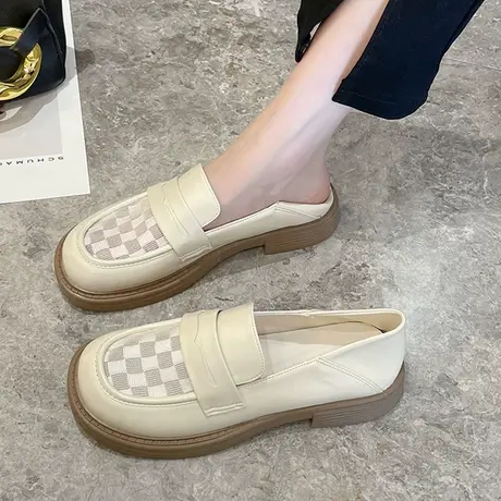 玛丽珍鞋女格子松糕厚底复古配裙子小皮鞋2022年春秋季新款单鞋子图片