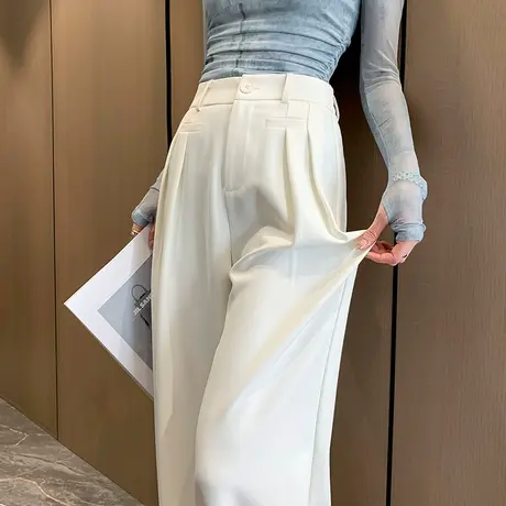 垂坠西装阔腿裤女2024春季新款高级感白色高腰显瘦加长休闲直筒裤商品大图