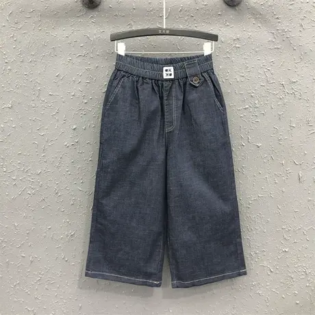 欧货阔腿直筒裤女2024春夏新款深蓝色高腰显瘦百搭休闲牛仔七分裤图片