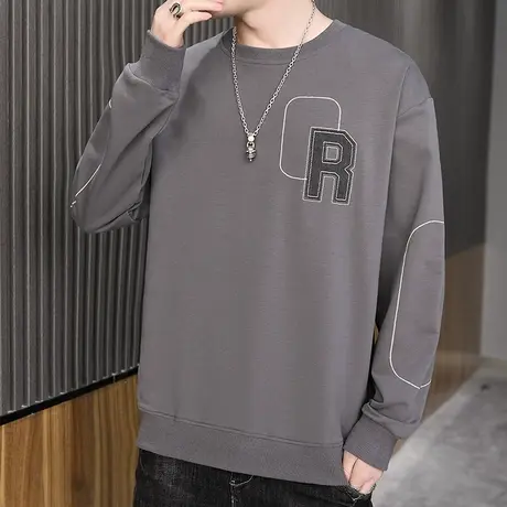 春秋款男生高级感印花上衣秋季男款潮牌痞帅圆领T恤秋天长袖卫衣图片