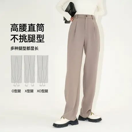 逸阳2023年秋季新款白色高腰阔腿裤女裤子直筒休闲西装长西裤春秋商品大图