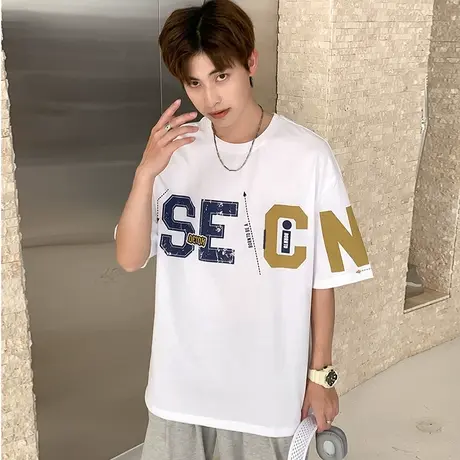 青少年短袖t恤男夏季薄款2023新款潮牌半袖体恤夏天学生帅气上衣商品大图