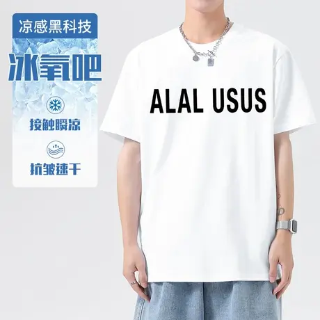 冰氧吧短袖t恤男夏季速干冰丝凉感白色上衣服潮牌字母印花打底衫图片