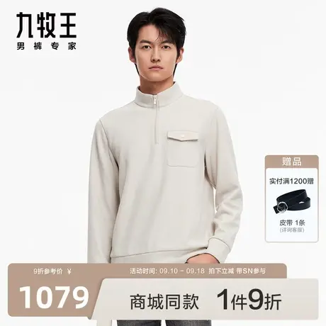 [商场同款]九牧王男装JT1C40417立领长袖T恤23秋季新品舒适上衣SN图片