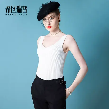 高端V领打底背心针织衫百搭吊带女2023春夏季OL气质西装内搭黑白图片