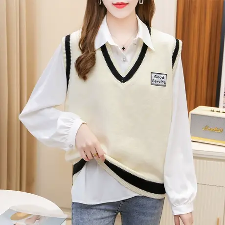 韩版针织马甲背心春秋外搭女士宽松2022新款秋冬V领毛线坎肩马夹图片
