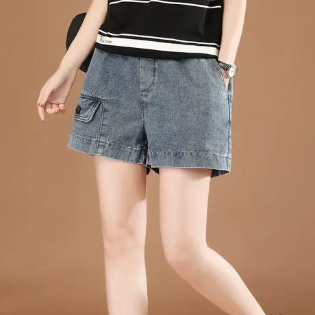 韩潮袭人松紧腰休闲牛仔短裤女2023夏季新款显瘦阔腿哈伦裤热裤薄商品大图