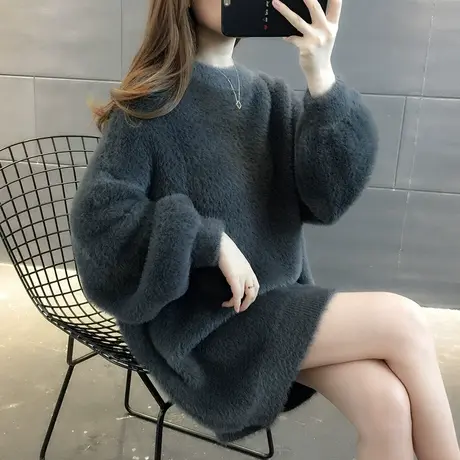 女装2023年新款春秋冬春款春装女士水貂绒毛衣裙宽松打底衫中长款图片