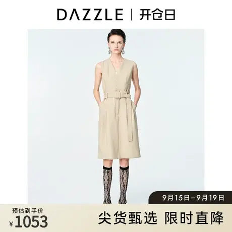 DAZZLE地素奥莱 春夏法式通勤气质V领直筒无袖背心连衣裙女图片