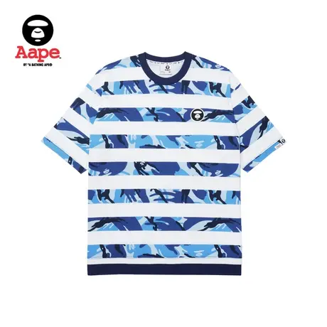 Aape旗舰店男装春夏迷彩条纹猿颜徽章宽松短袖T恤1362XXK商品大图